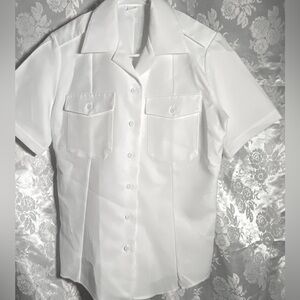 USNAVY OFFICER WHITE POLYESTER Women' SHIRT SHORT SLEEVE w/Shoulder Straps/Bars